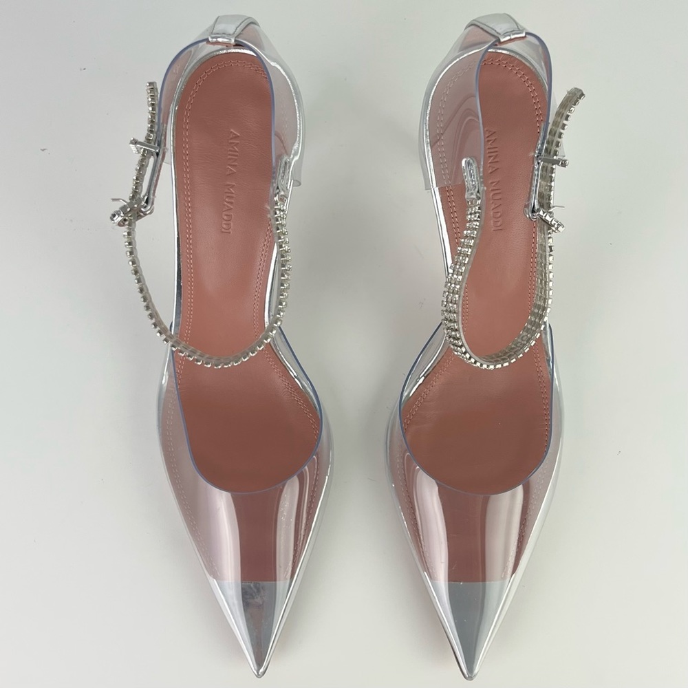 NEW AMINA MUADDI CRYSTAL-EMBELLISHED TRANSPARENT PUMPS - Picture 12 of 14